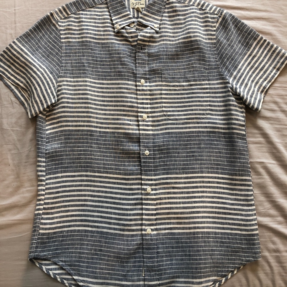 J.Crew Classic Short Sleeve Button Up Irish Linen Baird & Mcnutt Striped